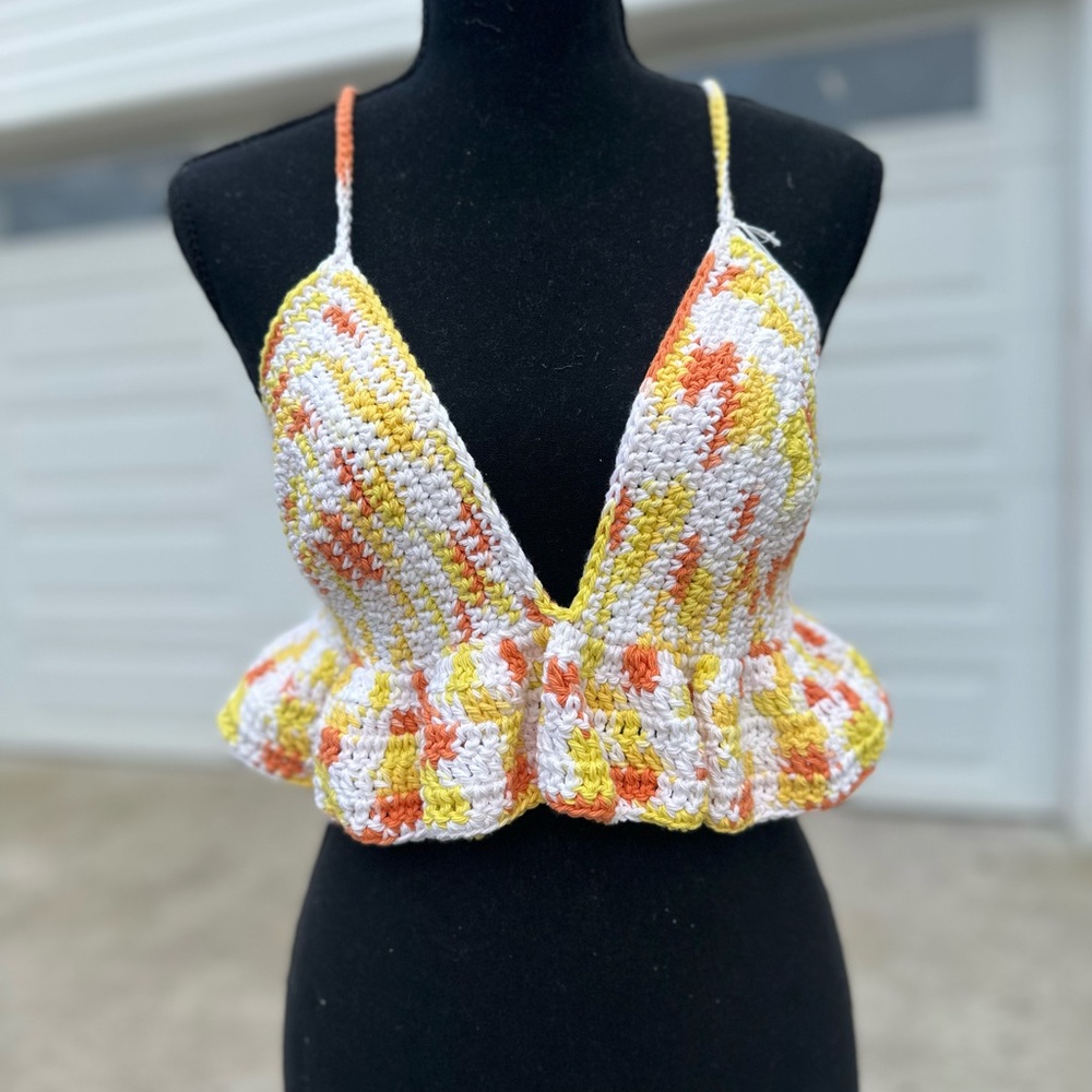 Hand Crocheted Peplum Crop Top
